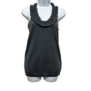 Banana Republic Women Long Tank S Gray Merino Wool‎ Pleated Trim Knit Top Scandi